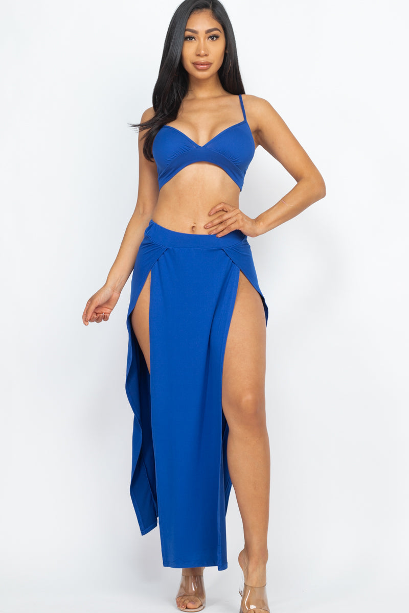 3/piece] Bratop and side slit dress – Capella Outlet