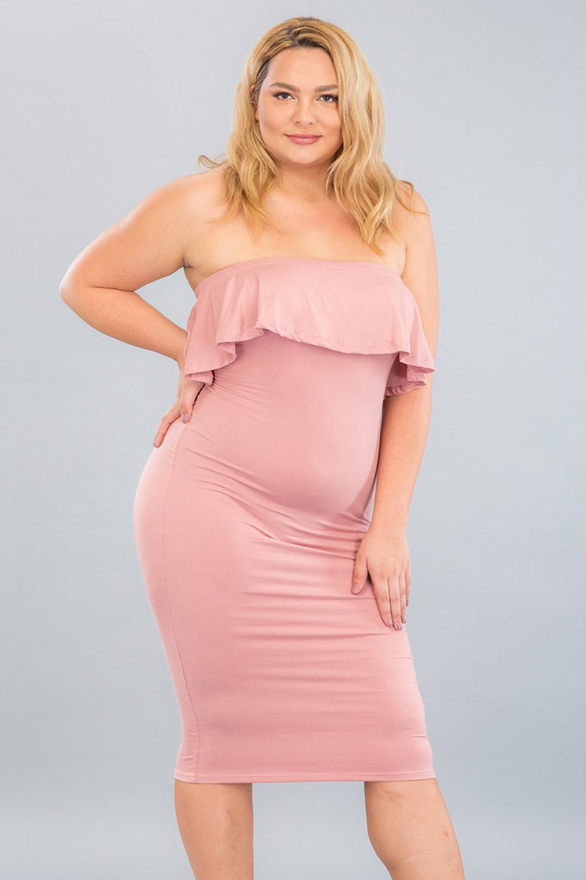Pink Plus Size Tube Dress Plus Size Solid Tube Top Midi Dress – Belle  Allure Designs