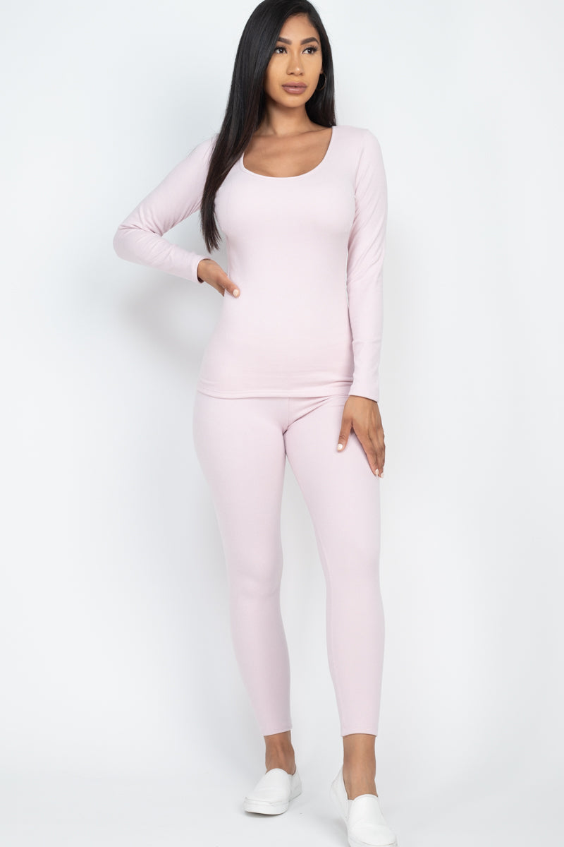 6/piece] Two Tone Brushed Rib Long Sleeve Top & Leggings Set – Capella  Outlet