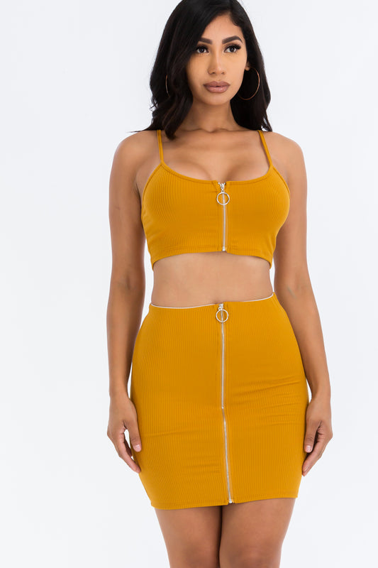 [$4/piece] Front Zipper Crop Top & Skirts Sets