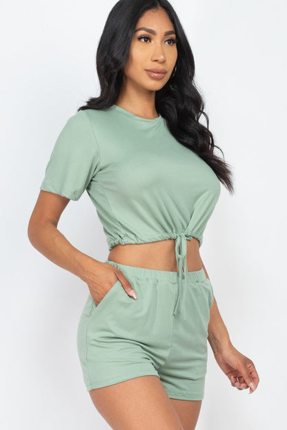 Short Sleeve Front Tied Crop Top & Shorts Casual Summer Sets - Capella Apparel Wholesale