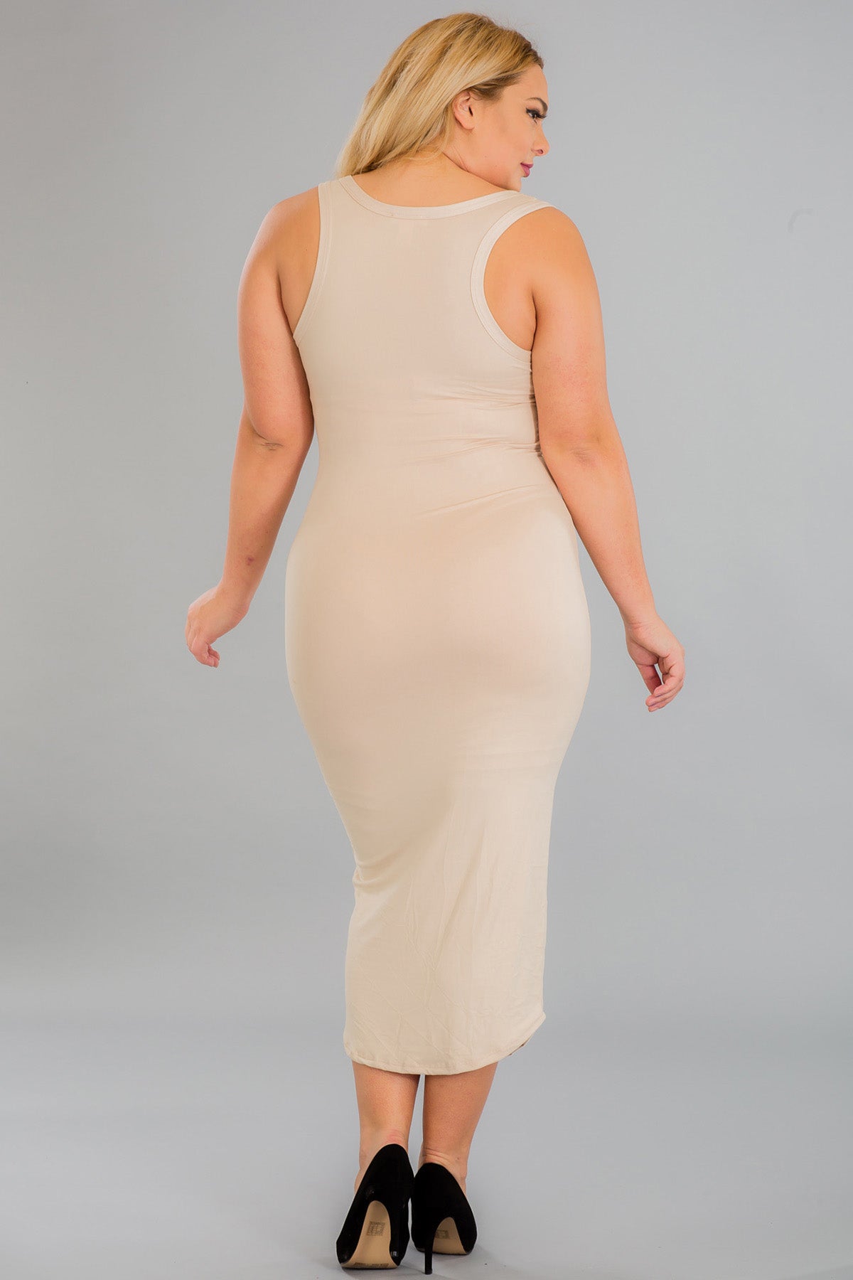 Plus Size Split Neck Tank Midi Dress - Wholesale Capella Apparel