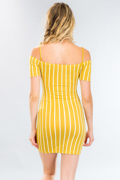 [$3/piece] Striped Off Shoulder Bodycon Dress