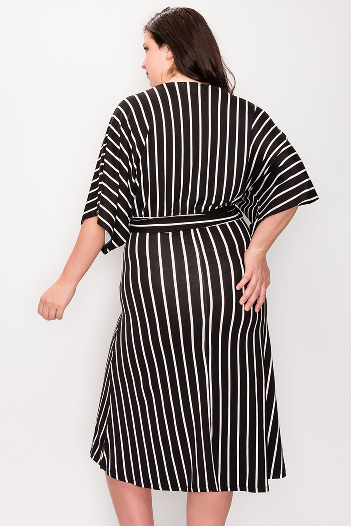[$3/piece] Plus Size Striped Dolman Sleeve Belted Dress