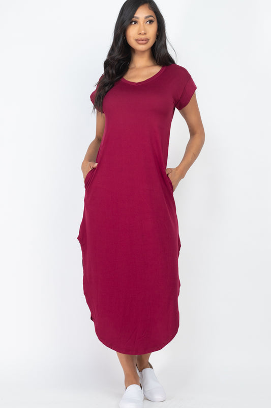 [$3/piece] Cap Sleeve V Neck Maxi Dress