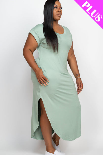 Plus Cap Sleeve V Neck Maxi Dress - Wholesale Capella Apparel