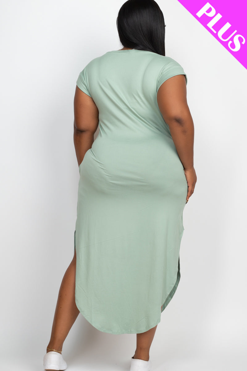 Plus Cap Sleeve V Neck Maxi Dress - Wholesale Capella Apparel