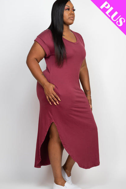 Plus Cap Sleeve V Neck Maxi Dress - Wholesale Capella Apparel