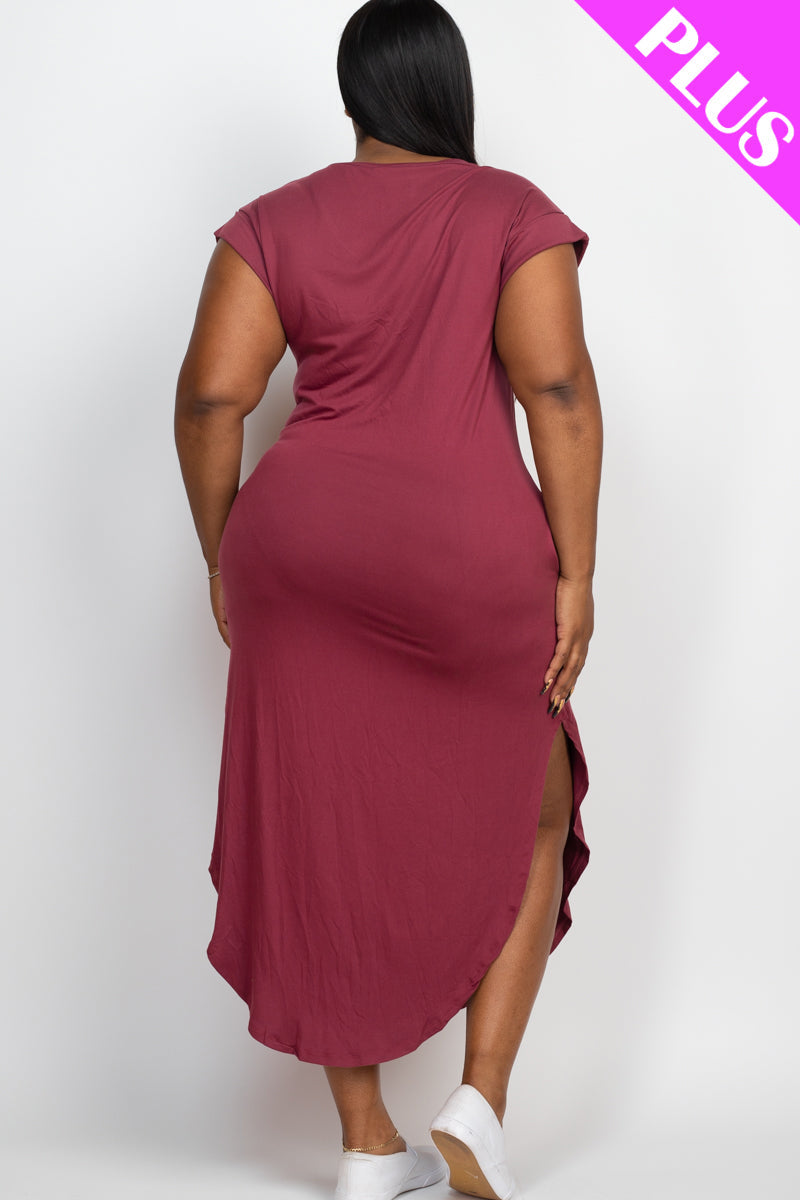 Plus Cap Sleeve V Neck Maxi Dress - Wholesale Capella Apparel