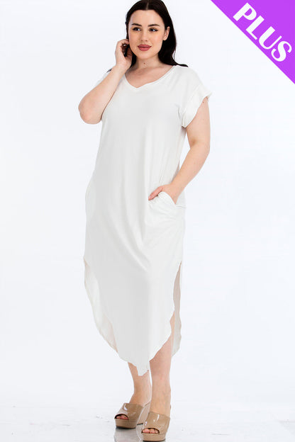 Plus Cap Sleeve V Neck Maxi Dress - Wholesale Capella Apparel