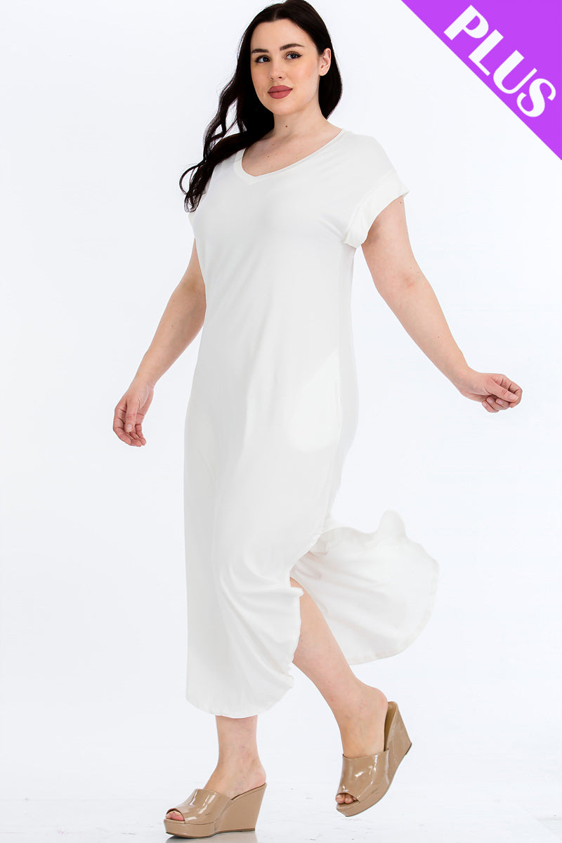 Plus Cap Sleeve V Neck Maxi Dress - Wholesale Capella Apparel