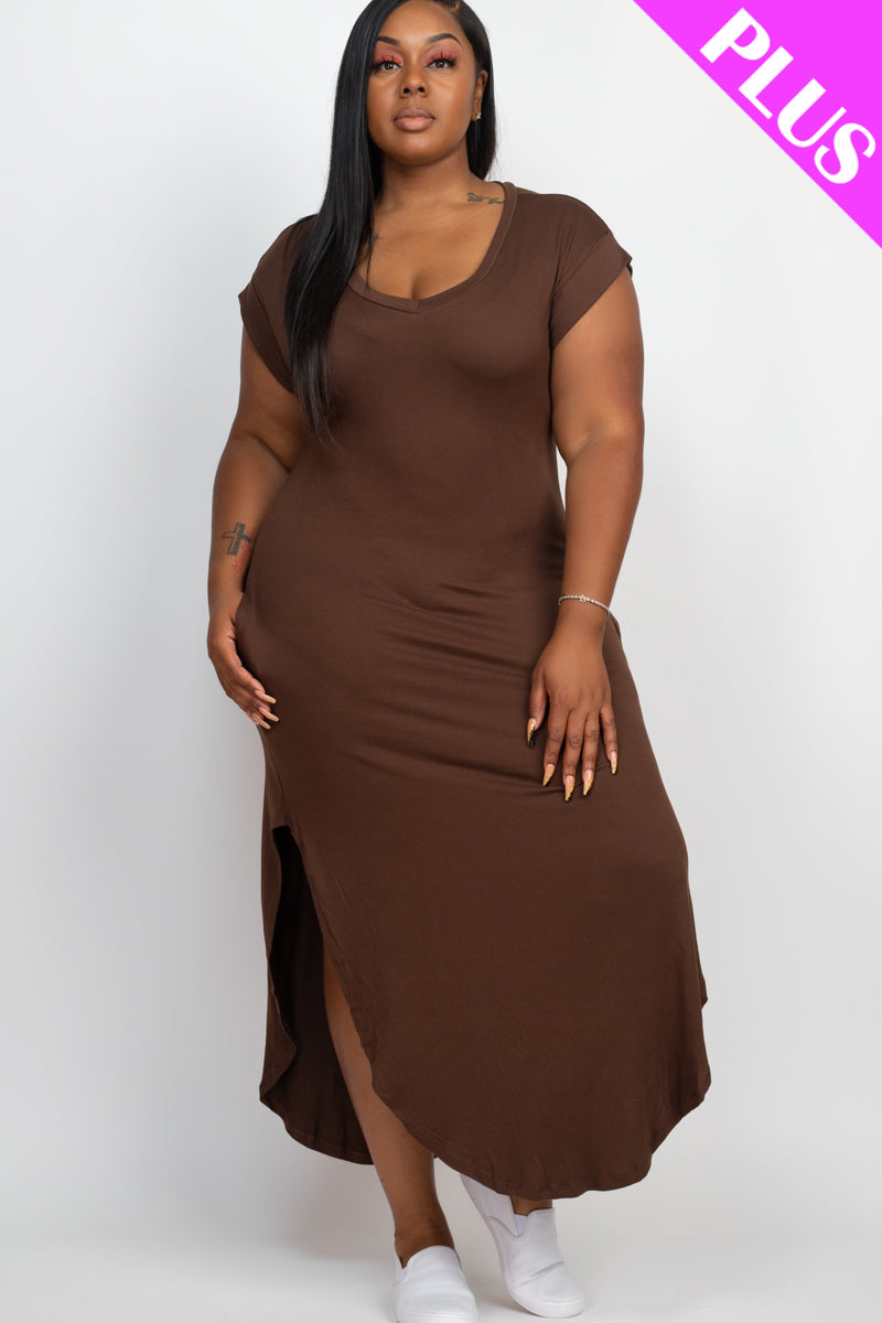 Plus Cap Sleeve V Neck Maxi Dress - Wholesale Capella Apparel