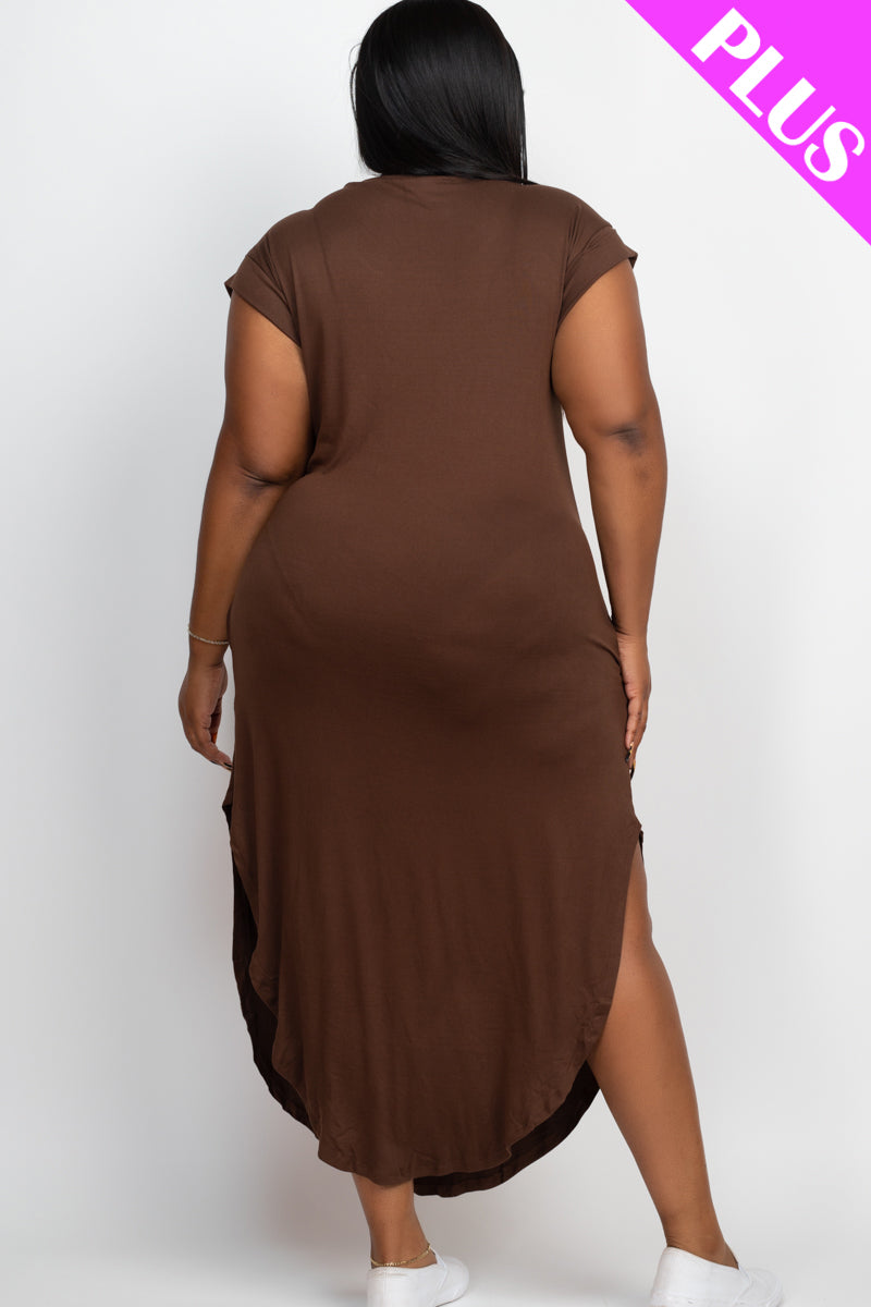 Plus Cap Sleeve V Neck Maxi Dress - Wholesale Capella Apparel