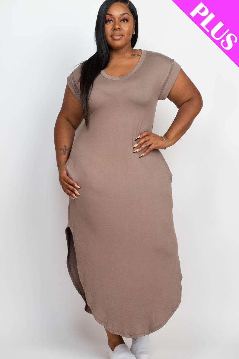 Plus Cap Sleeve V Neck Maxi Dress - Wholesale Capella Apparel