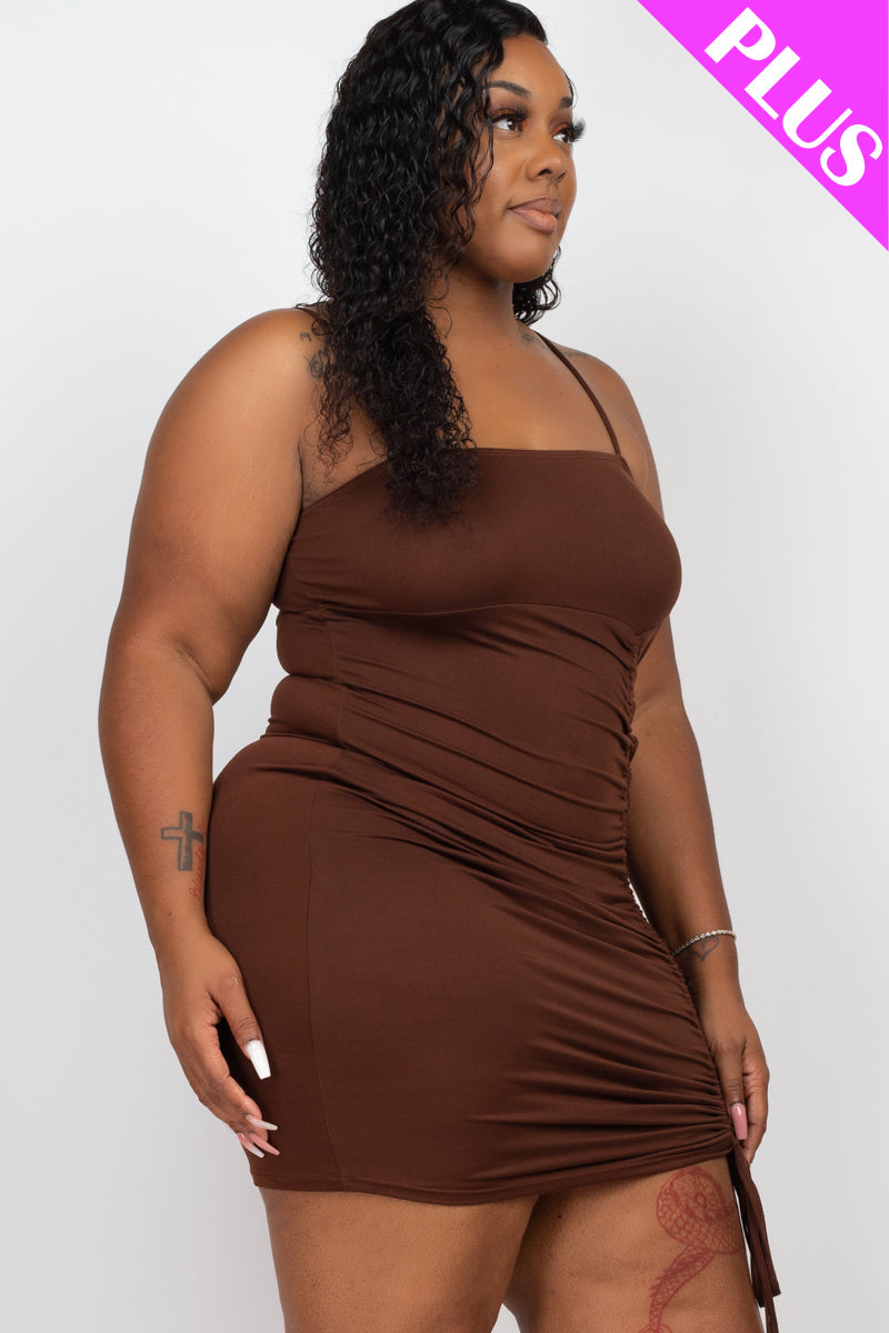 Plus Size Ruched Drawstring Mini Dress - Capella Apparel