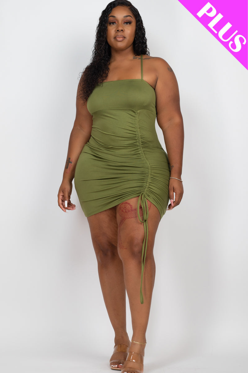 Plus Size Ruched Drawstring Mini Dress - Capella Apparel