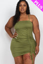 Plus Size Ruched Drawstring Mini Dress - Capella Apparel