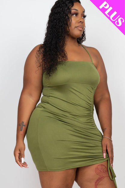 Plus Size Ruched Drawstring Mini Dress - Capella Apparel