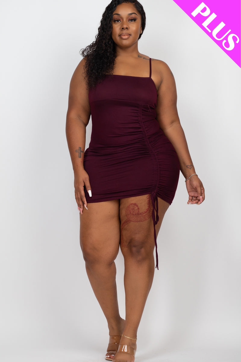 Plus Size Ruched Drawstring Mini Dress - Capella Apparel