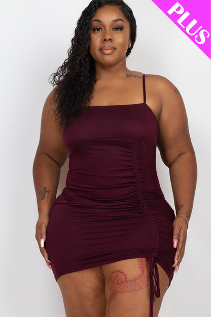 Plus Size Ruched Drawstring Mini Dress - Capella Apparel