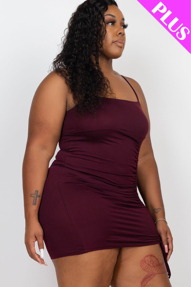 Plus Size Ruched Drawstring Mini Dress - Capella Apparel