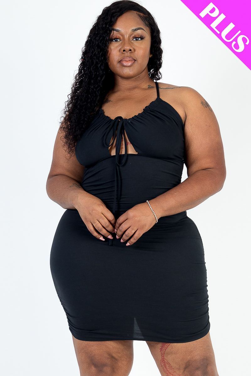 Plus Size Front Tied Ruched Bodycon Dress - Capella Apparel