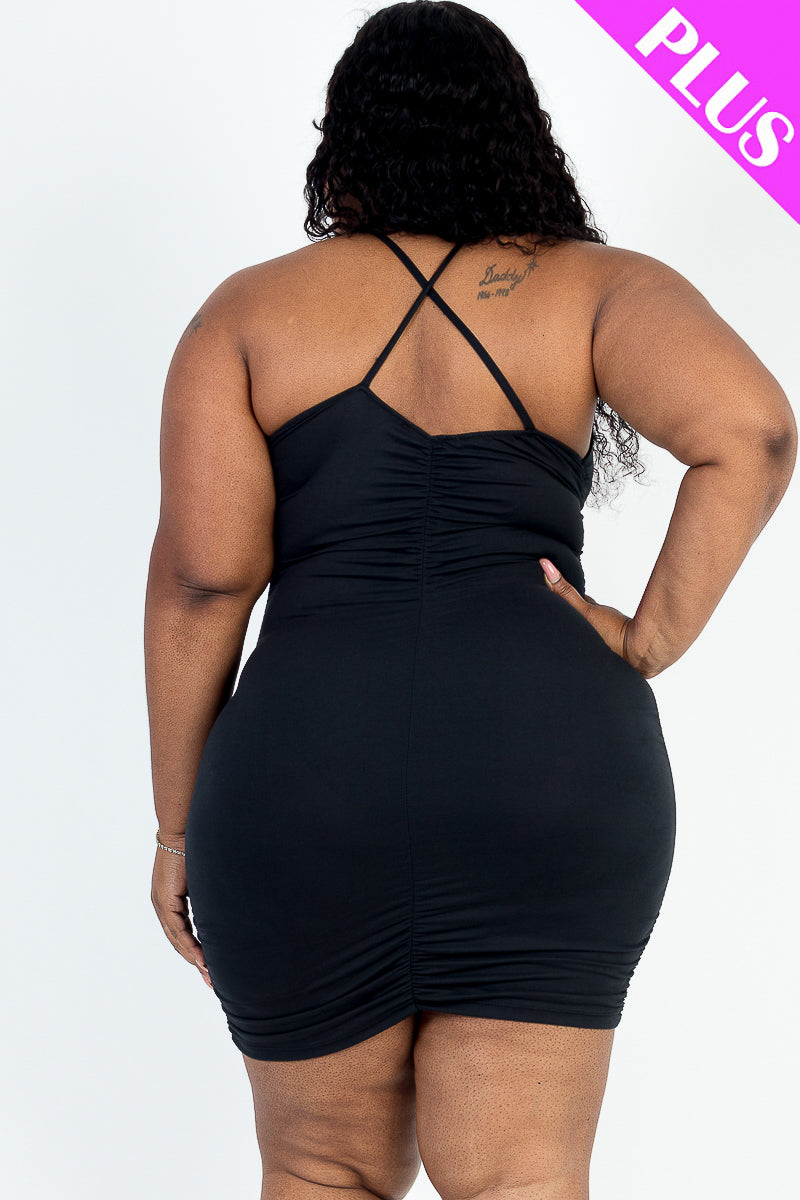 Plus Size Front Tied Ruched Bodycon Dress - Capella Apparel