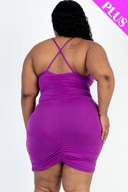 Plus Size Front Tied Ruched Bodycon Dress - Capella Apparel