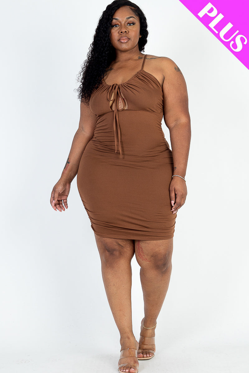 Plus Size Front Tied Ruched Bodycon Dress - Capella Apparel