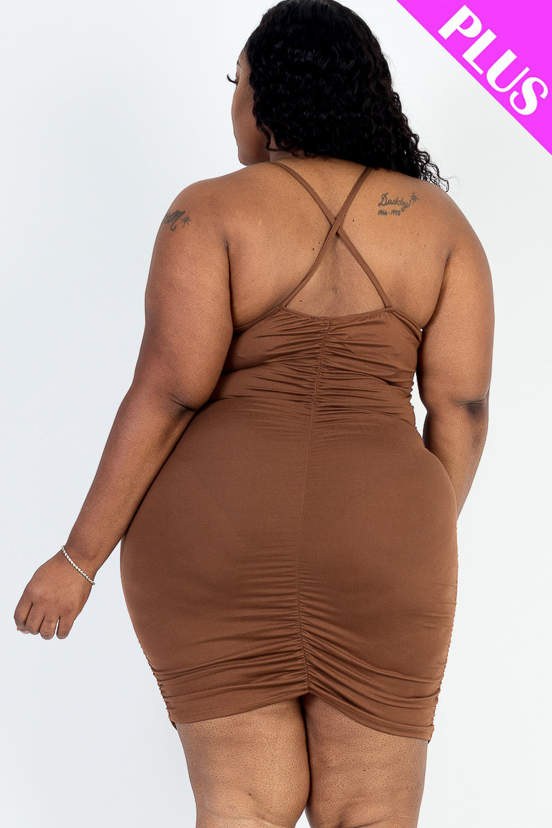 Plus Size Front Tied Ruched Bodycon Dress - Capella Apparel