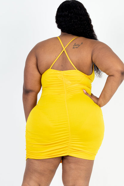 Plus Size Front Tied Ruched Bodycon Dress - Capella Apparel