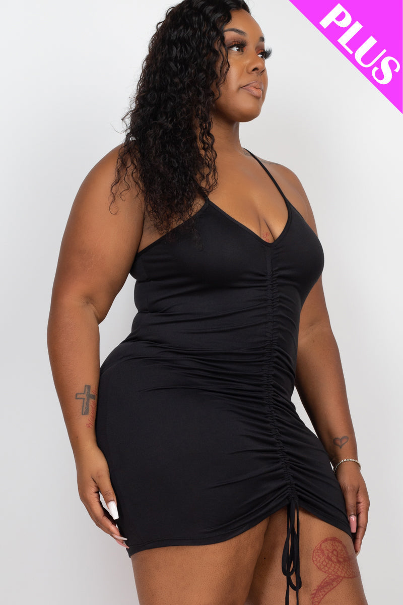 Plus Size Adjustable Ruched Front Mini Dress - Capella Apparel