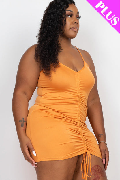 Plus Size Adjustable Ruched Front Mini Dress - Capella Apparel