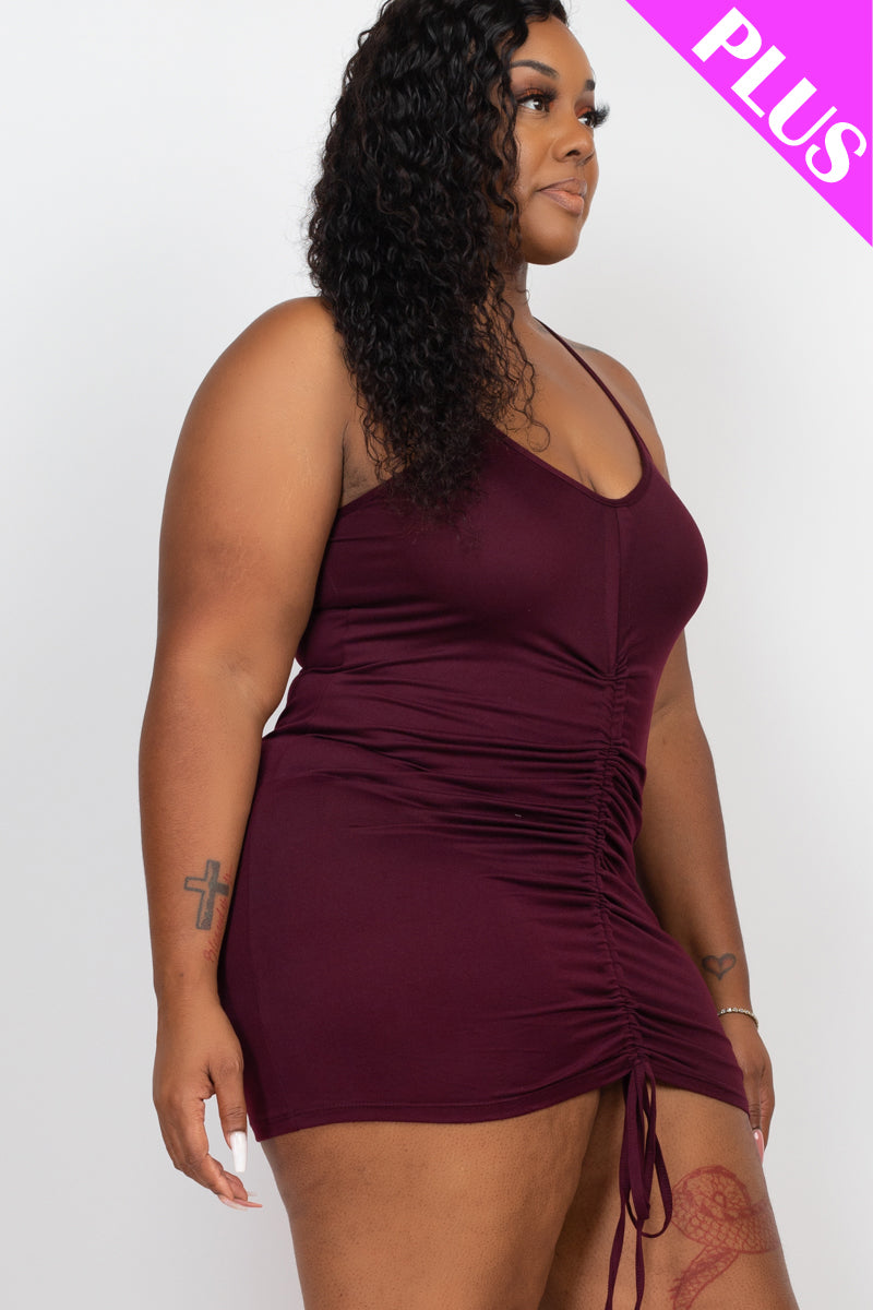 Plus Size Adjustable Ruched Front Mini Dress - Capella Apparel