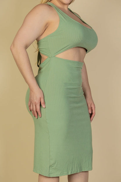 Plus Size Ribbed Cutout Front Crisscross Back Bodycon Midi Dress - Capella Apparel