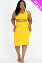 Plus Size Ribbed Cutout Front Crisscross Back Bodycon Midi Dress - Capella Apparel