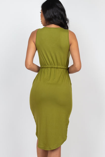 [$3/piece] DRAWSTRING SLEEVELESS MIDI DRESS