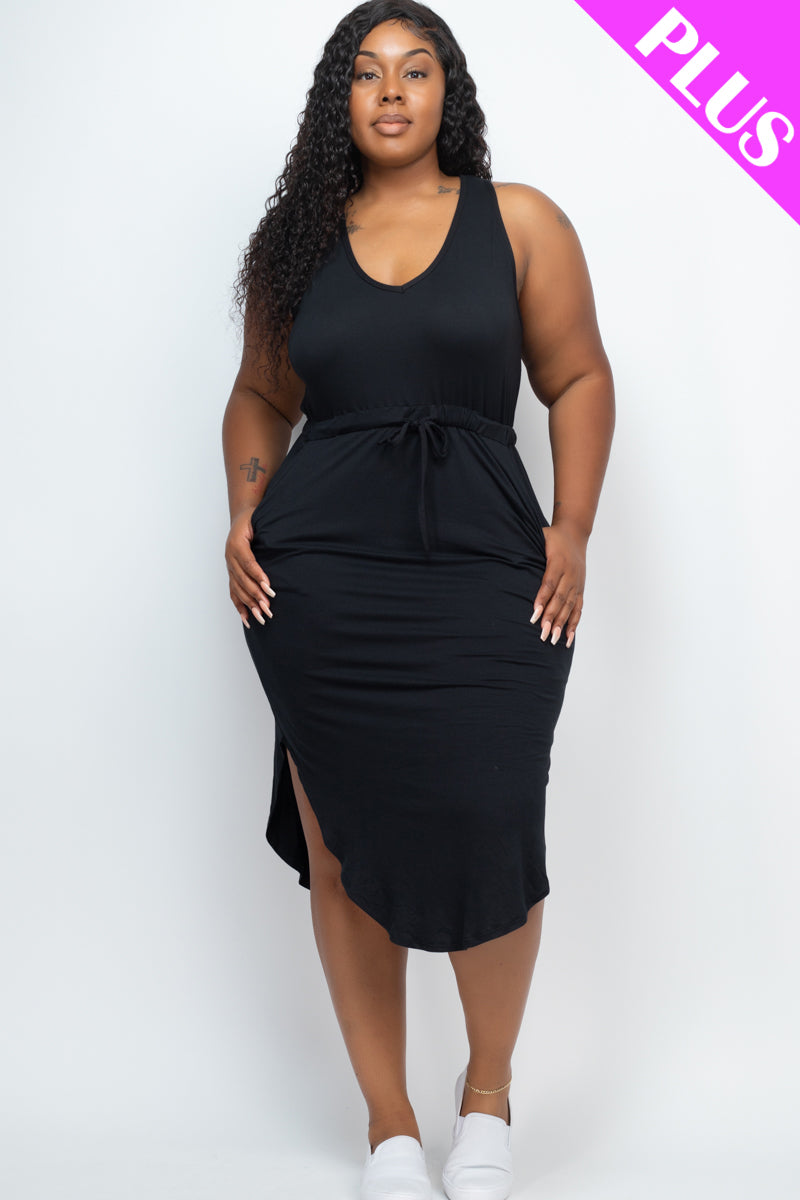 [$5/piece] PLUS SIZE DRAWSTRING SLEEVELESS MIDI DRESS