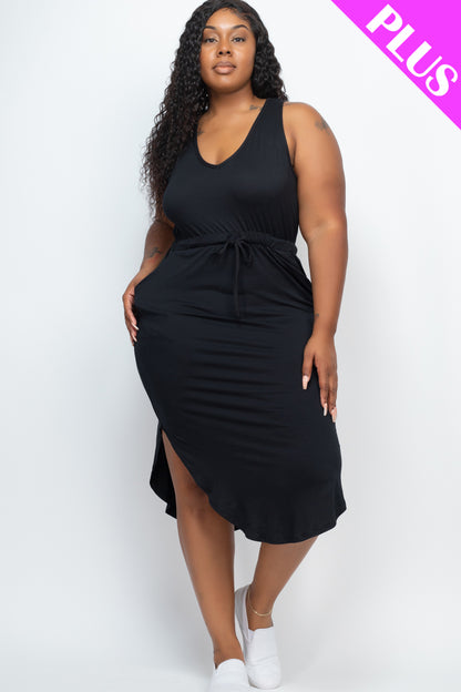[$5/piece] PLUS SIZE DRAWSTRING SLEEVELESS MIDI DRESS
