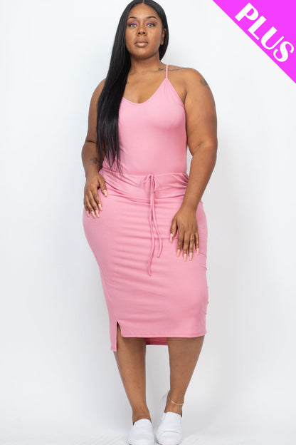 Plus Size Sleeveless Tie Front Midi Dress - Capella Apparel Wholesale