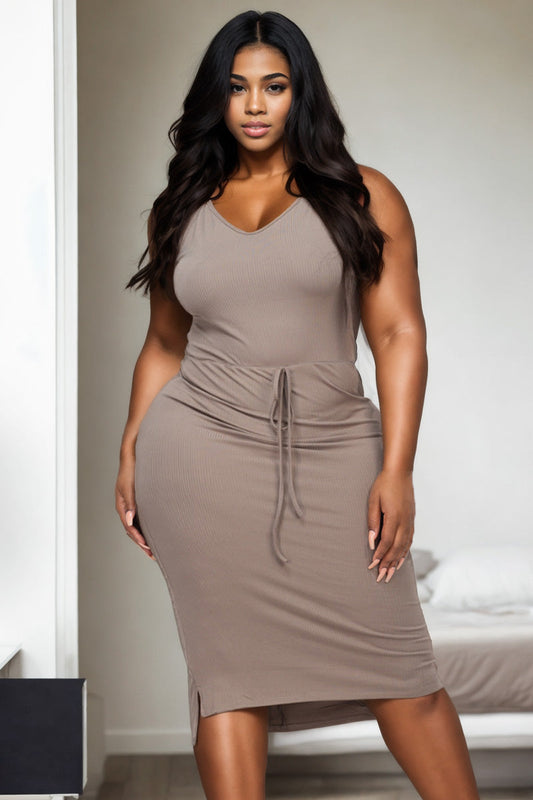 Plus Size Sleeveless Tie Front Midi Dress - Capella Apparel Wholesale