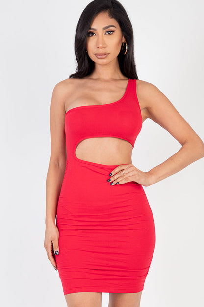 Sexy One Shoulder Cutout Front Ruched Mini Bodycon Dress - Capella Apparel