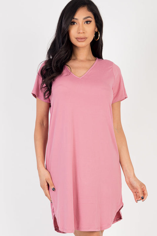 Short Sleeve Casual Solid Color Comfy Dress - Capella Apparel