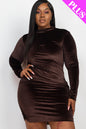 Plus Size Ruched Long Sleeve Velour Midi Dress - Capella Apparel