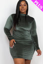 Plus Size Ruched Long Sleeve Velour Midi Dress - Capella Apparel