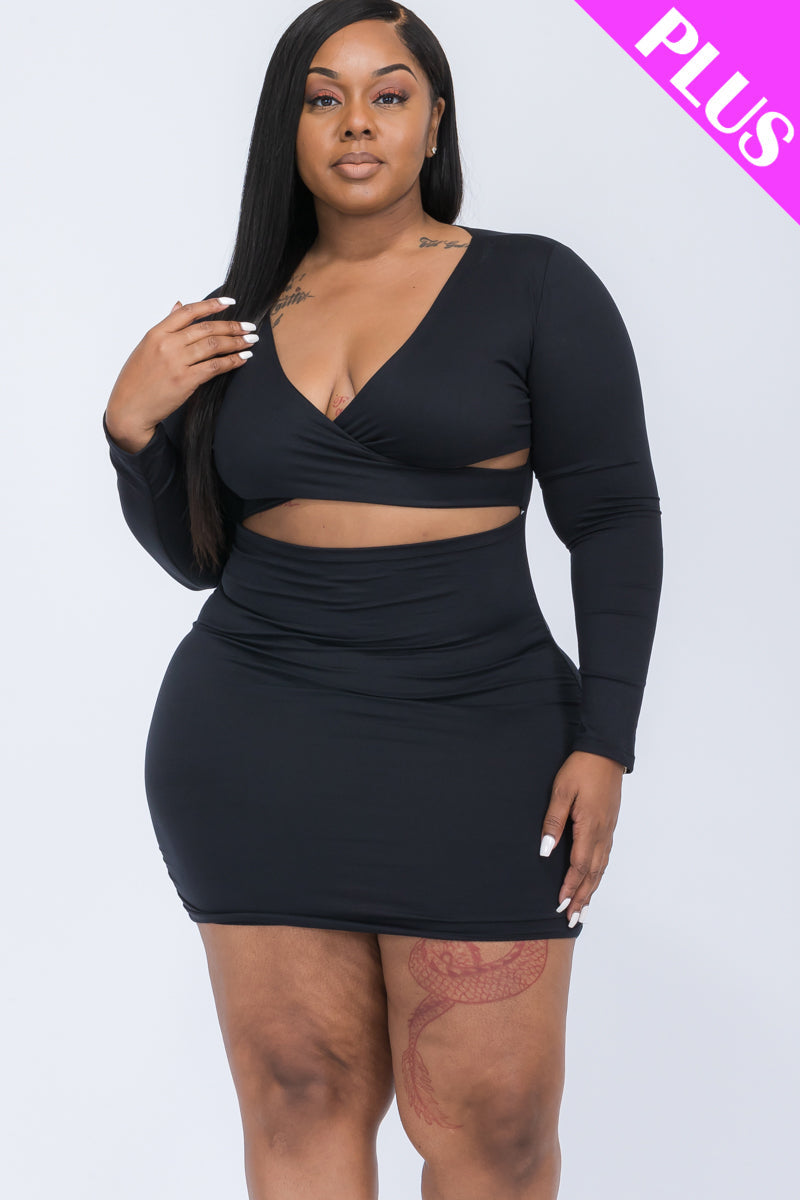 Plus Size Crisscross Cutout Front Mini Dress - Capella Apparel