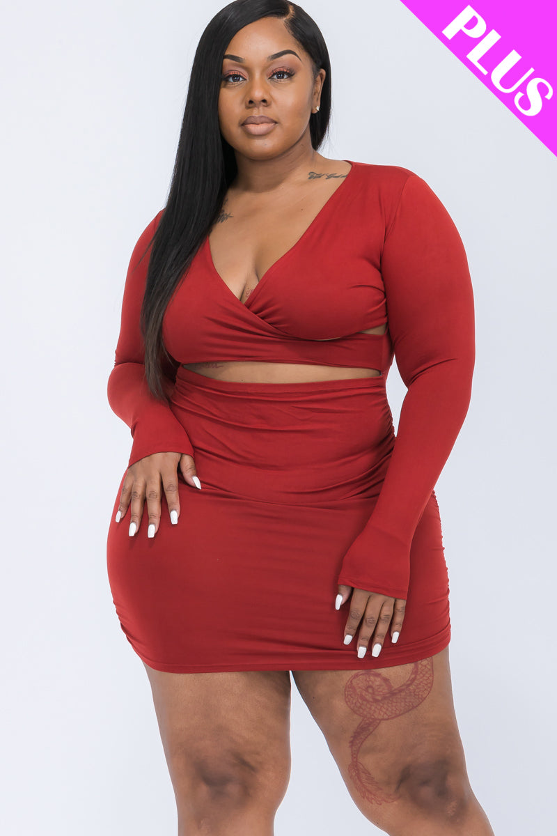 Plus Size Crisscross Cutout Front Mini Dress - Capella Apparel