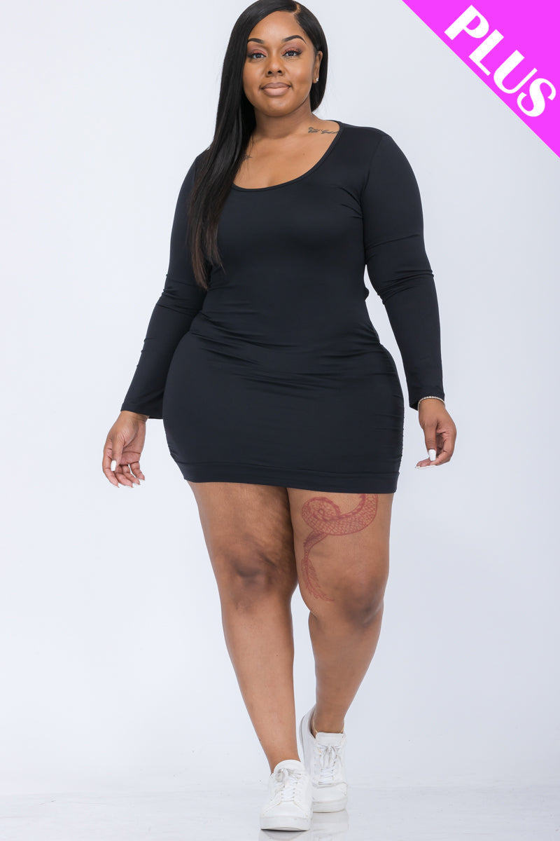 Plus Size Crisscross Open Back Long Sleeve Bodycon Mini Dress - Capella Apparel