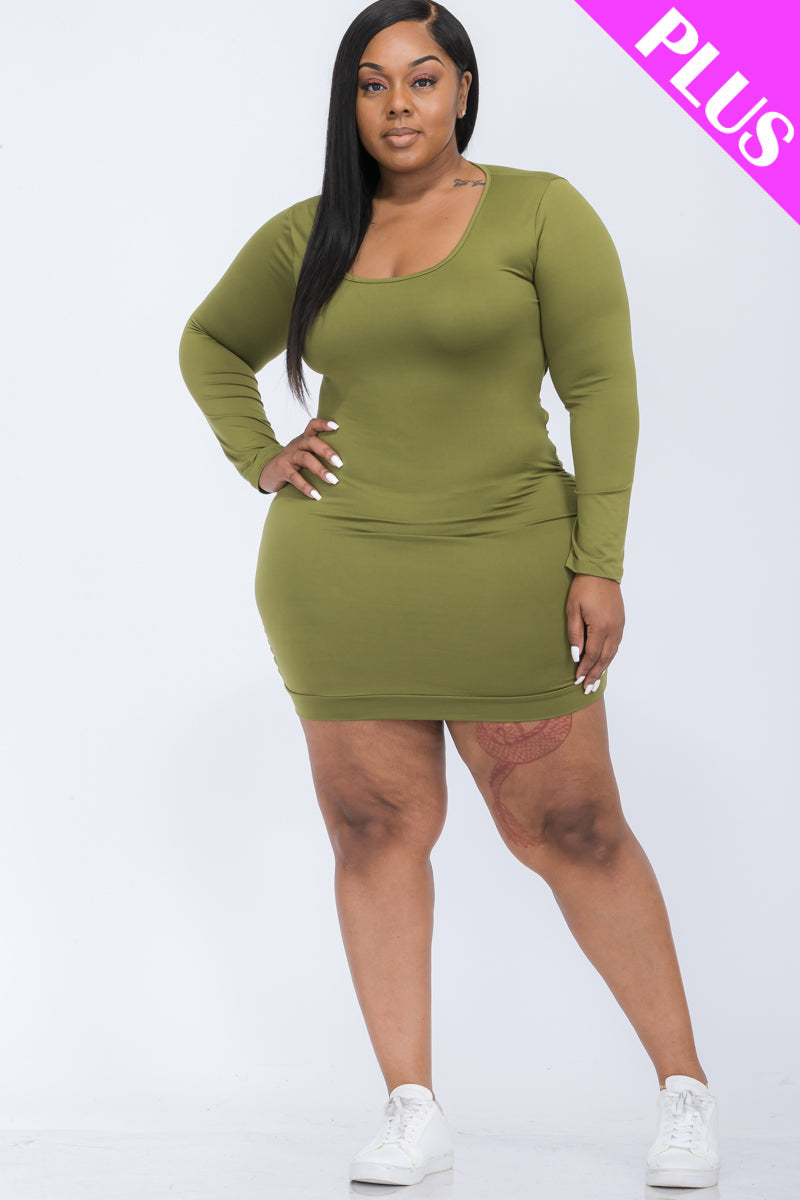 Plus Size Crisscross Open Back Long Sleeve Bodycon Mini Dress - Capella Apparel