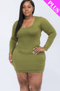 Plus Size Crisscross Open Back Long Sleeve Bodycon Mini Dress - Capella Apparel